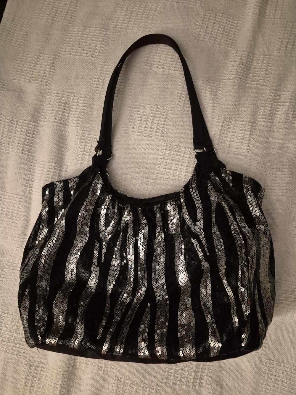 attention Black and Silver Sequin Zebra Shoulder Bag
